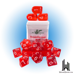 SET OF 15 DICE: TRANSLUCENT RED/WHITE